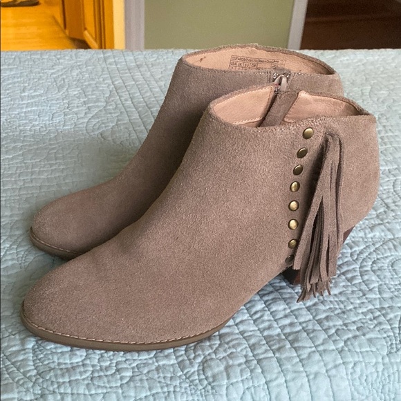 Vionic Suede Ankle Boots with Tassel Detail and Orthaheel Technology - Picture 1 of 7